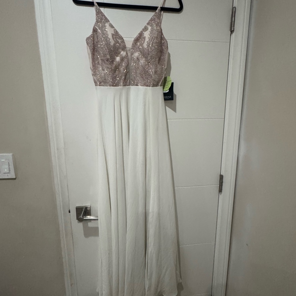 MARINA Sequin Top Cream Maxi Dress